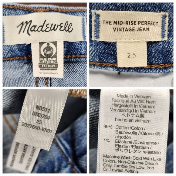 Madewell Jeans Mid-rise Perfect Vintage Distressed Ripped Blue Stretchy Sz 25 - Picture 2 of 16